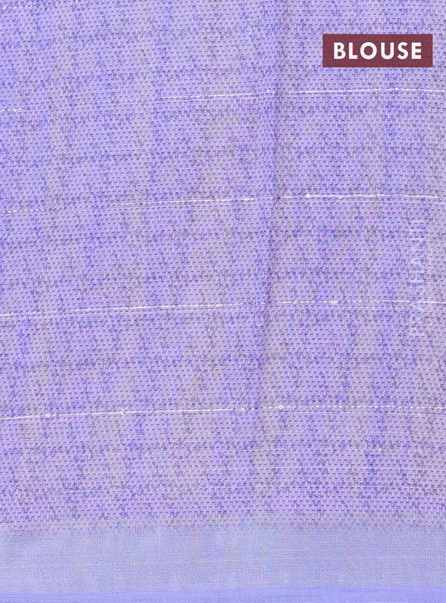 Linen cotton saree lime yellow and violet with allover prints & sequin work and silver zari woven border