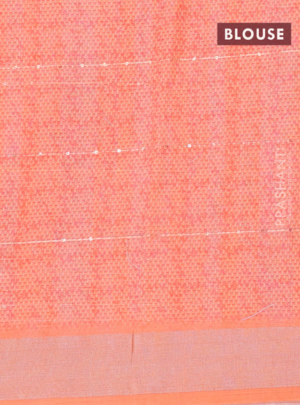 Linen cotton saree grey shade and orange with allover prints & sequin work and silver zari woven border