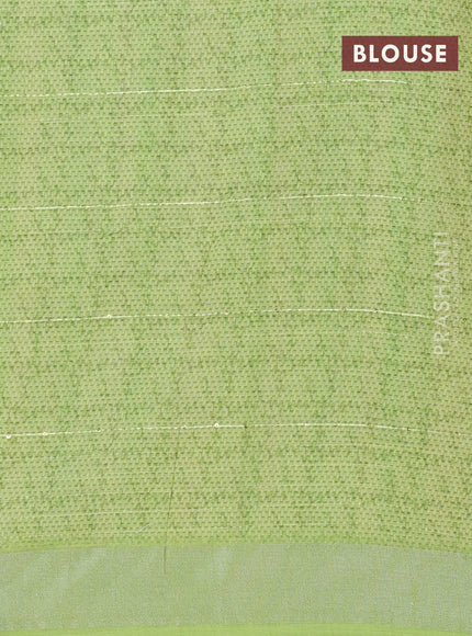 Linen cotton saree sandal and light green with allover prints & sequin work and silver zari woven border