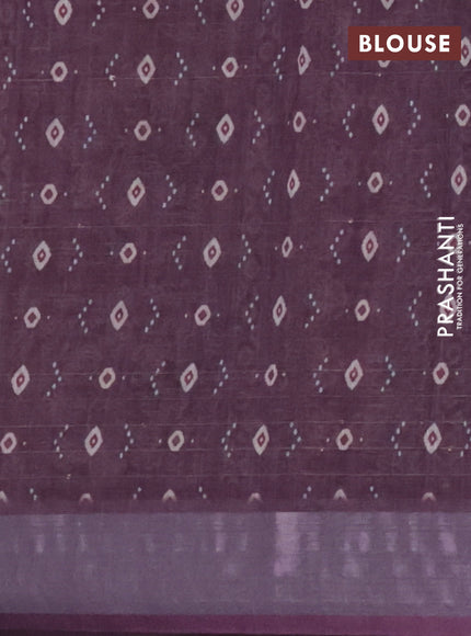 Linen cotton saree purple shade and wine shade with floral prints & sequin work and silver zari woven border