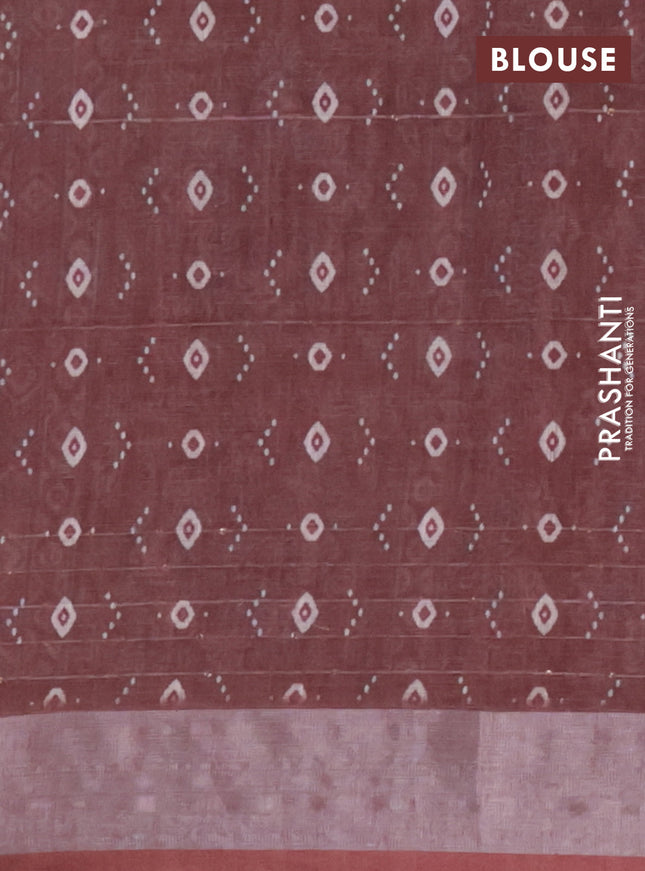 Linen cotton saree pastel maroon with floral prints & sequin work and silver zari woven border