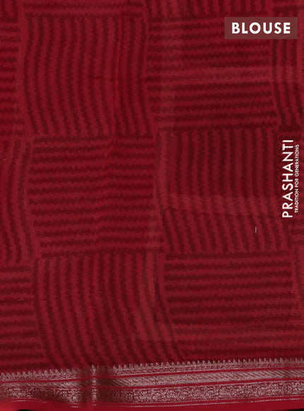 Chanderi silk cotton saree sandal jamun shade and red with allover geometric prints and banarasi style border