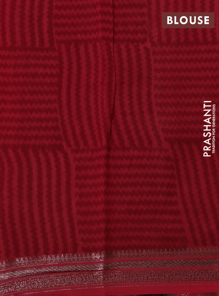 Chanderi silk cotton saree sandal sap green and red with allover geometric prints and banarasi style border