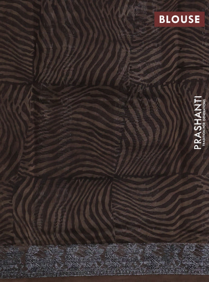 Chanderi silk cotton saree dark mustard and brown with allover zig zag prints and banarasi style border