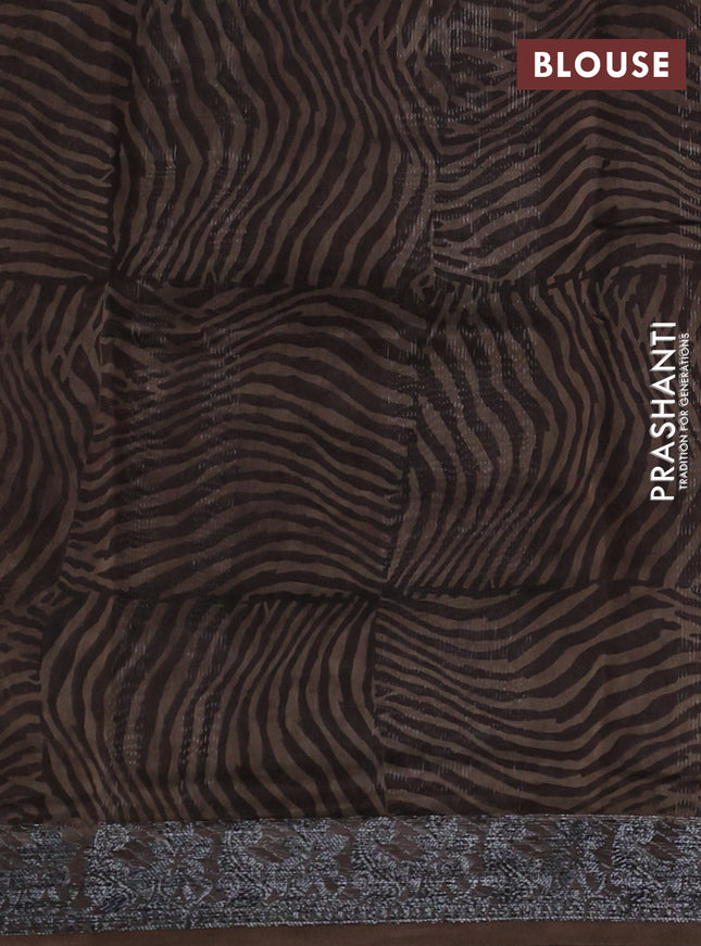 Chanderi silk cotton saree dark mustard and brown with allover zig zag prints and banarasi style border