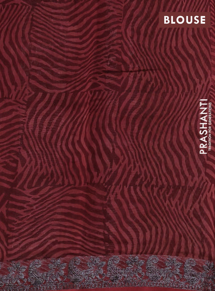 Chanderi silk cotton saree grey and maroon with allover zig zag prints and banarasi style border