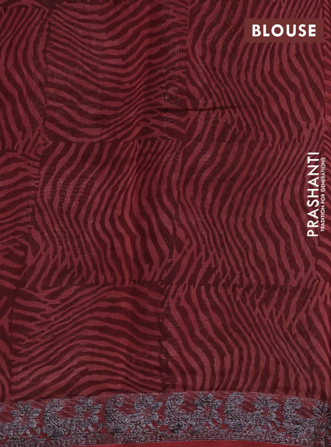 Chanderi silk cotton saree grey and maroon with allover zig zag prints and banarasi style border