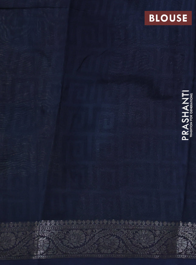 Chanderi silk cotton saree cream and dark blue with allover prints and banarasi style border