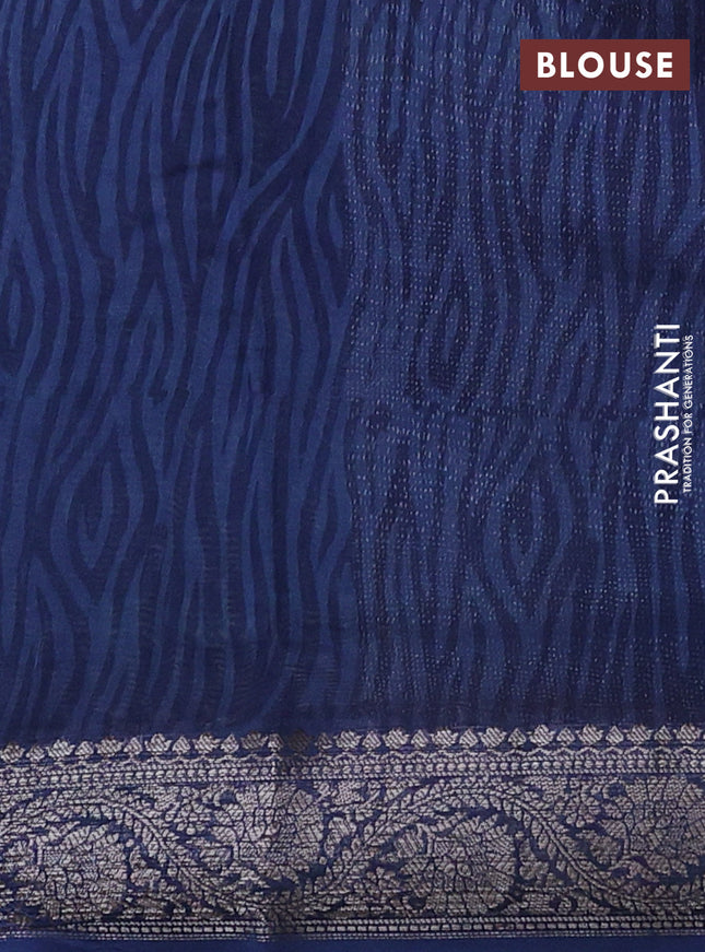Chanderi silk cotton saree beige and peacock blue with allover butta prints and banarasi style border