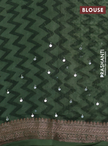 Chanderi silk cotton saree pastel green with allover prints & mirror work and woven border