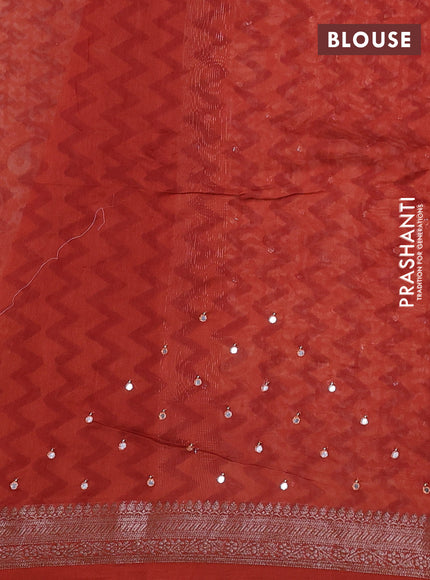 Chanderi silk cotton saree pale orange and orange with allover prints & mirror work and woven border