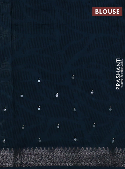 Chanderi silk cotton saree peacock green and beige with allover zig zag prints & mirror work and woven border