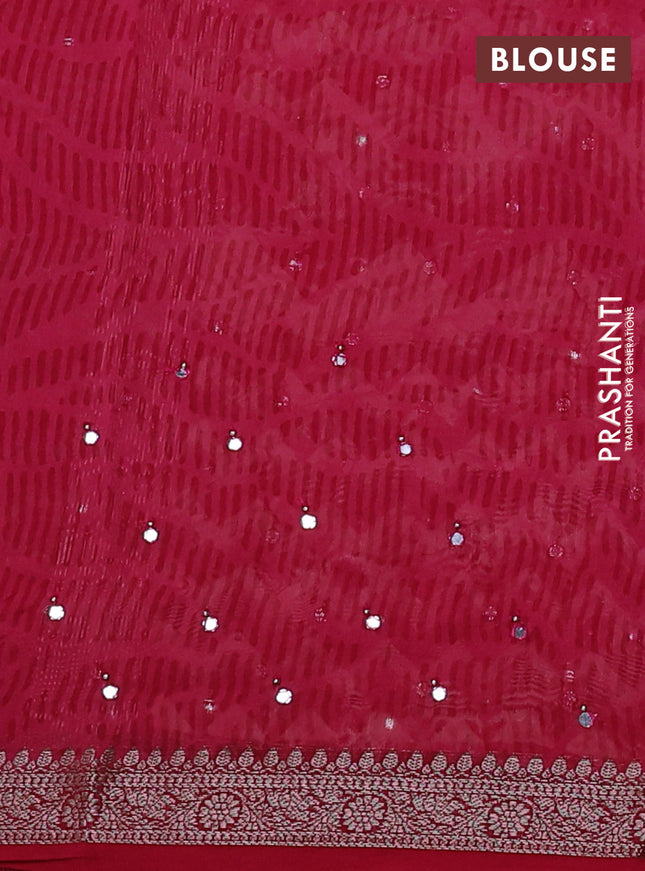 Chanderi silk cotton saree pink and beige with allover zig zag prints & mirror work and woven border