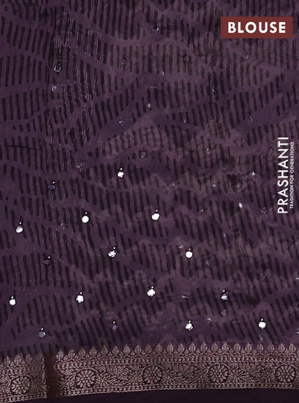 Chanderi silk cotton saree wine shade and beige with allover zig zag prints & mirror work and woven border