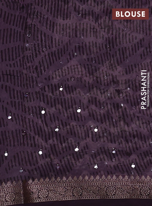 Chanderi silk cotton saree wine shade and beige with allover zig zag prints & mirror work and woven border