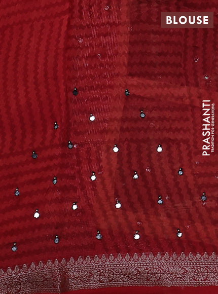 Chanderi silk cotton saree black sandal and kumkum red with allover geometric prints & mirror work and woven border