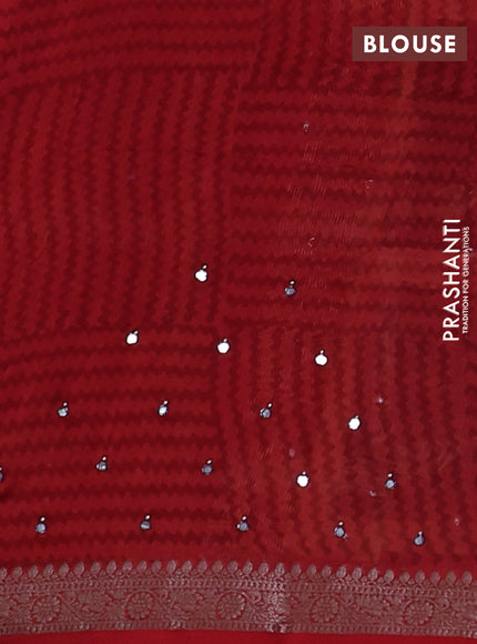 Chanderi silk cotton saree sandal wine shade and kumkum red with allover geometric prints & mirror work and woven border