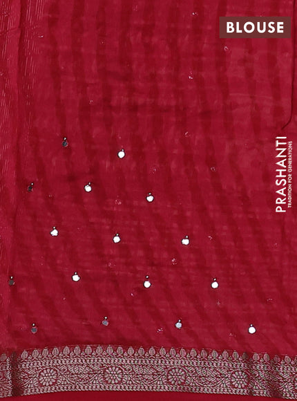 Chanderi silk cotton saree red with allover geometric prints & mirror work and woven border