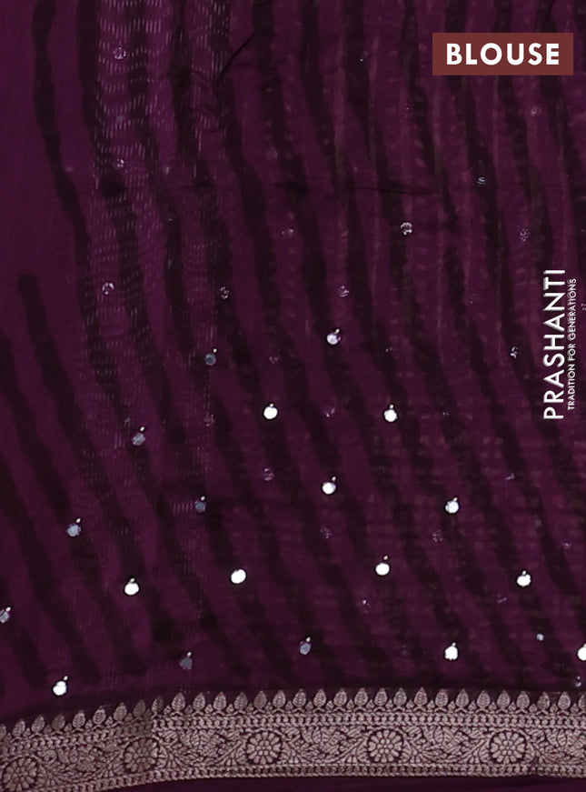 Chanderi silk cotton saree purple with allover geometric prints & mirror work and woven border