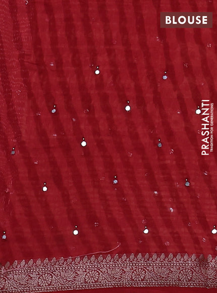 Chanderi silk cotton saree rustic orange and red with allover geometric prints & mirror work and woven border