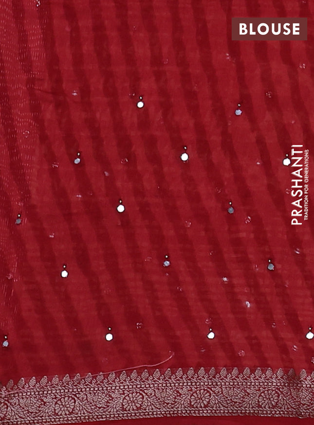 Chanderi silk cotton saree rustic orange and red with allover geometric prints & mirror work and woven border