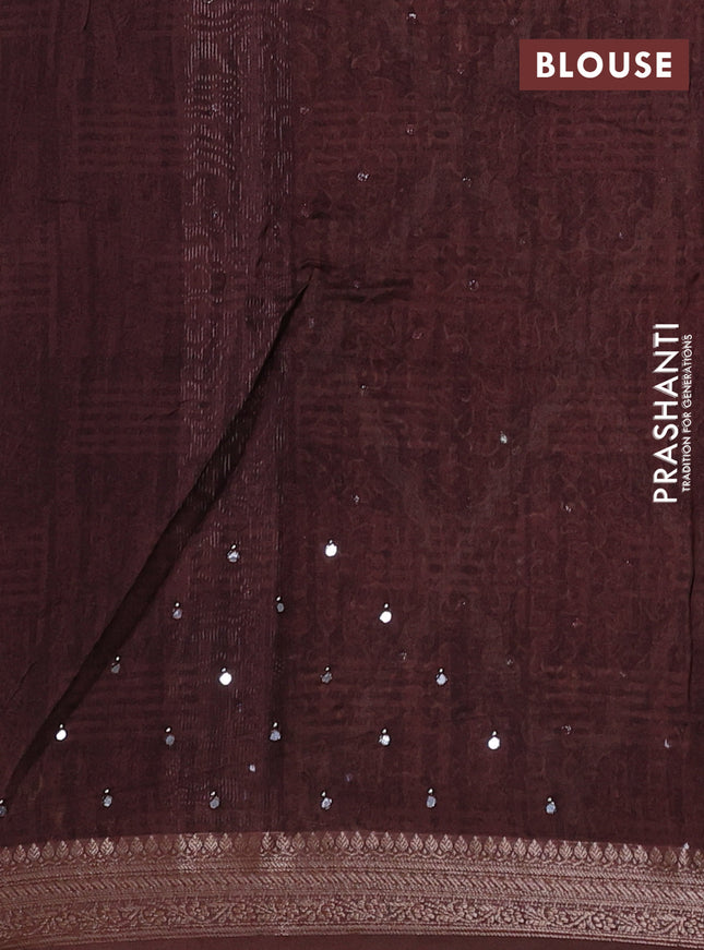 Chanderi silk cotton saree brown with allover prints & mirror work and woven border