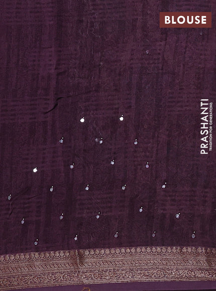 Chanderi silk cotton saree wine shade with allover prints & mirror work and woven border