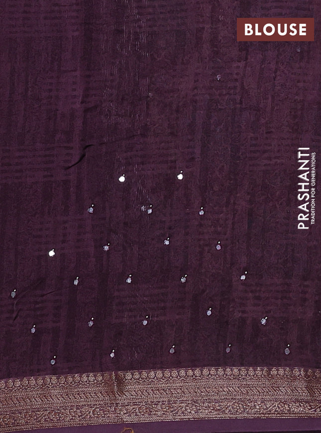 Chanderi silk cotton saree wine shade with allover prints & mirror work and woven border