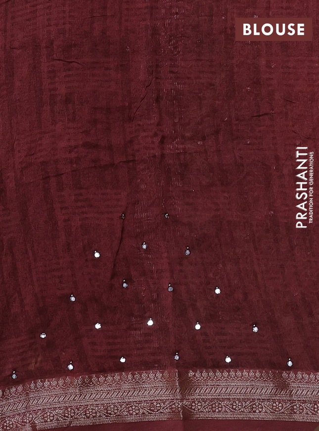 Chanderi silk cotton saree pastel maroon with allover prints & mirror work and woven border
