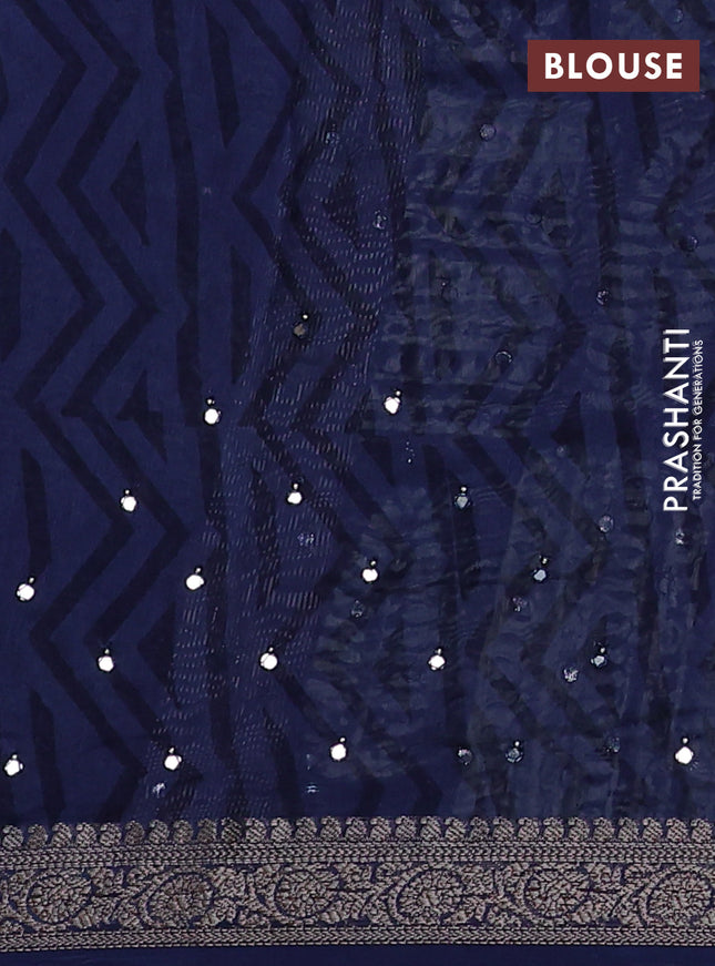 Chanderi silk cotton saree peacock blue with allover prints & mirror work and woven border