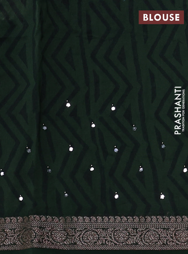 Chanderi silk cotton saree green with allover prints & mirror work and woven border