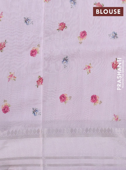 Chanderi silk cotton saree baby pink with allover floral digital prints and thread & zari woven border