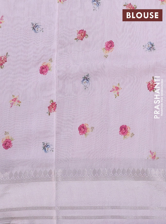 Chanderi silk cotton saree baby pink with allover floral digital prints and thread & zari woven border