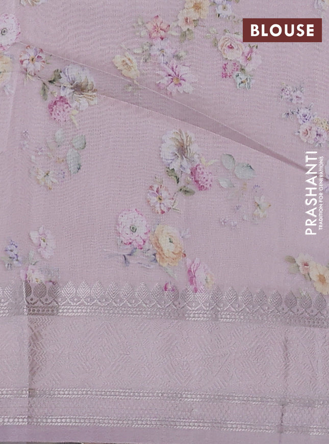 Chanderi silk cotton saree pastel pink with allover floral digital prints and thread & zari woven border