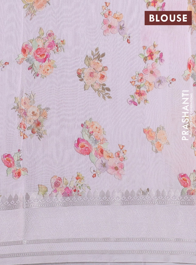 Chanderi silk cotton saree baby pink with allover floral digital prints and thread & zari woven border
