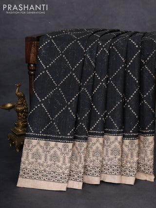 Semi tussar saree black and beige with allover bandhani prints and embroidery work border
