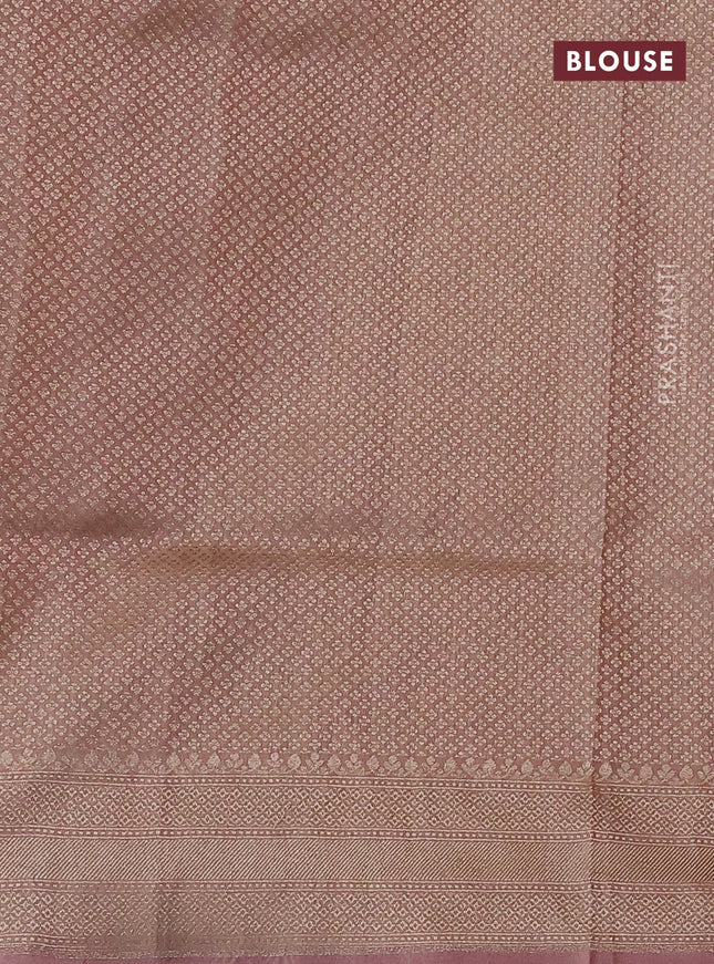 Banarasi tissue silk saree pastel peach with allover thread & zari woven floral weaves and zari woven border