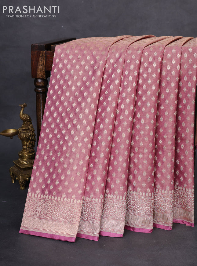 Banarasi tissue silk saree pastel pink with allover zari woven brocade weaves and zari woven border
