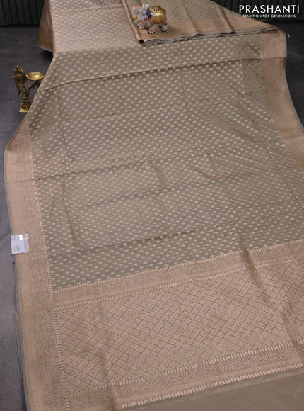 Banarasi tissue silk saree grey shade with allover zari woven brocade weaves and zari woven border