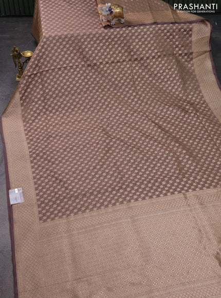 Banarasi tissue silk saree pastel brown with allover zari woven brocade weaves and zari woven border