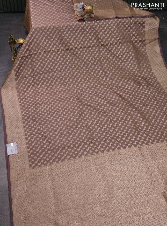 Banarasi tissue silk saree pastel brown with allover zari woven brocade weaves and zari woven border
