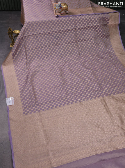 Banarasi tissue silk saree pastel lavender with allover zari woven brocade weaves and zari woven border