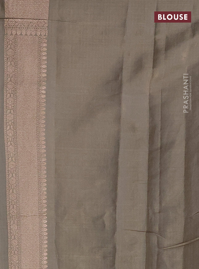 Banarasi tissue silk saree greyish green with allover silver & gold zari weaves and zari woven border