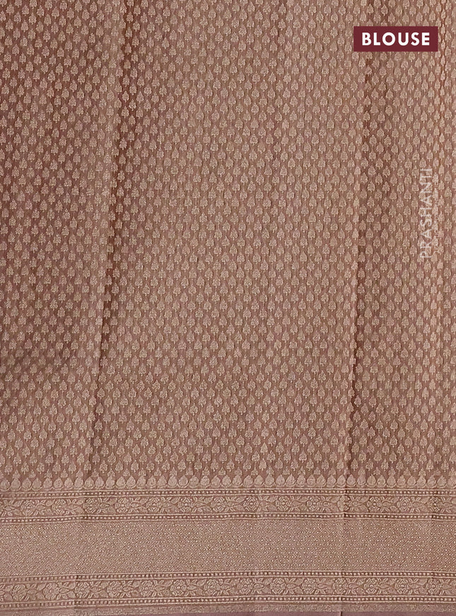 Banarasi tissue silk saree dark sandal with allover silver & gold zari weaves and zari woven border