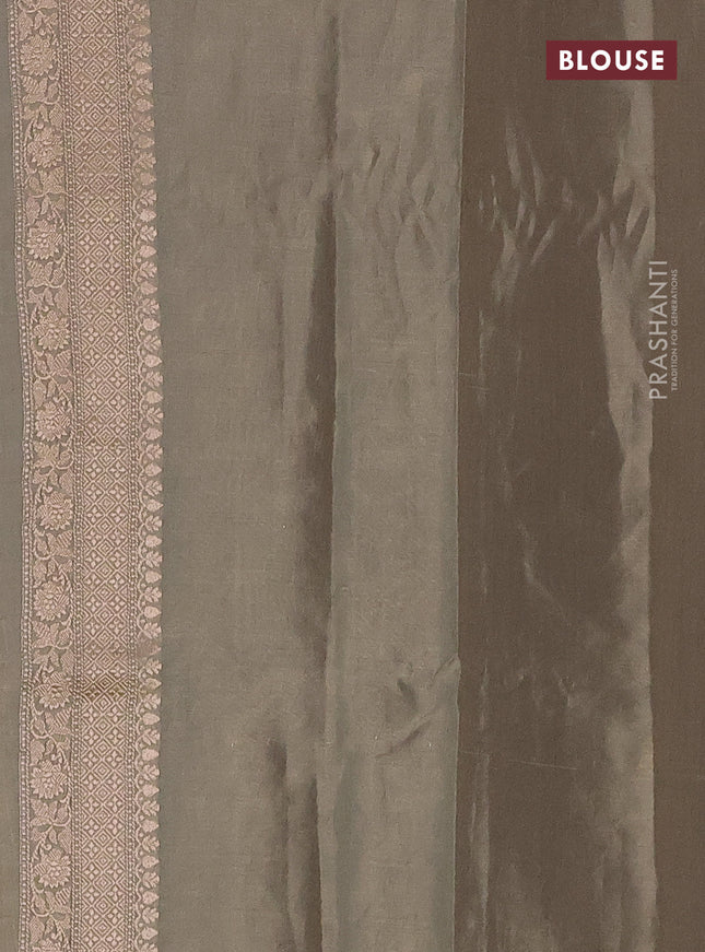 Banarasi tissue silk saree grey shade with allover silver & gold zari weaves and zari woven border
