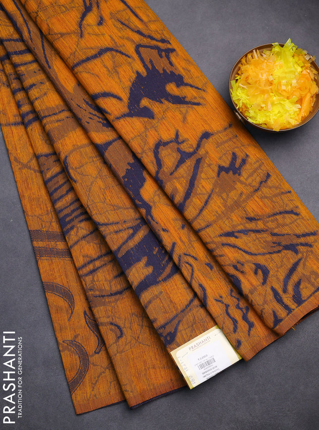 Banarasi semi matka saree mustard yellow with allover thread weaves in borderless style