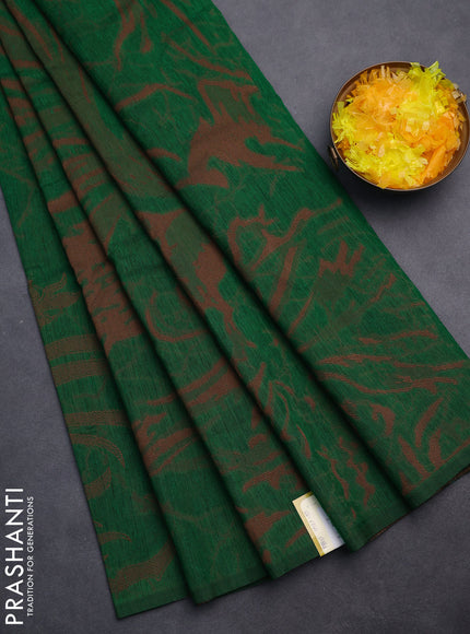 Banarasi semi matka saree green with allover thread weaves in borderless style
