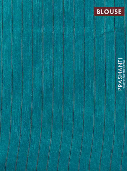 Banarasi semi matka saree teal blue shade with allover thread weaves in borderless style