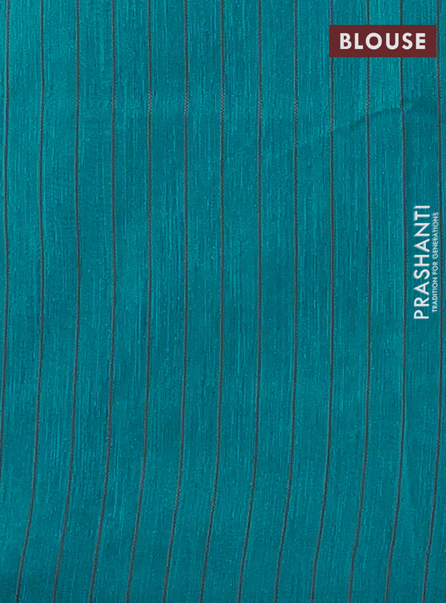 Banarasi semi matka saree teal blue shade with allover thread weaves in borderless style
