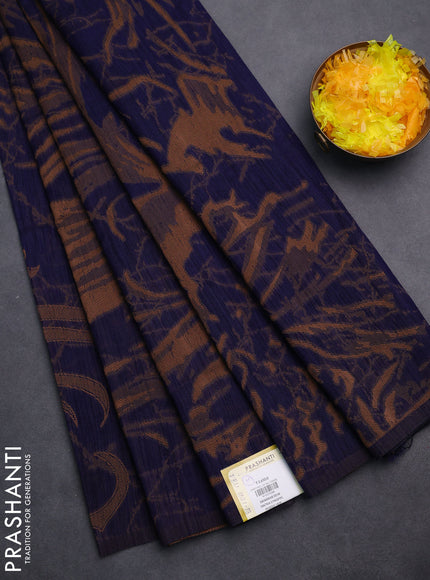 Banarasi semi matka saree dark blue with allover thread weaves in borderless style